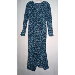 SHEIN Womens blue green animal print midi v-neck long sleeve dress XL Mobwife